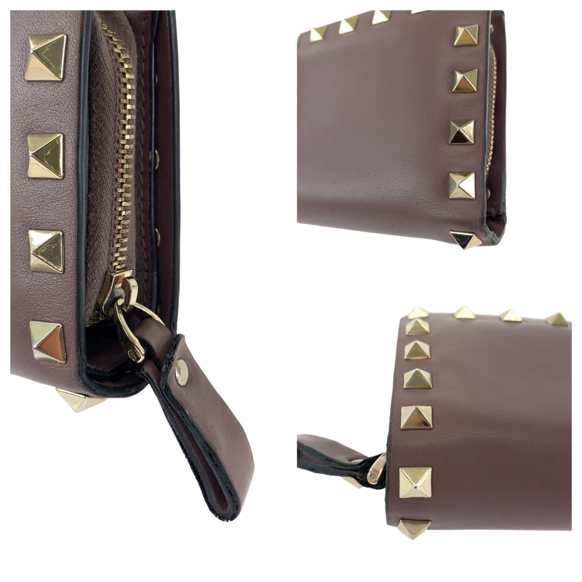 18034
VALENTINO ヴァレンティノ ロックスタッズ パープル ゴールド金具 レザー TW2P0620BOL416 折財布 コンパクトウォレット  レディース AB17