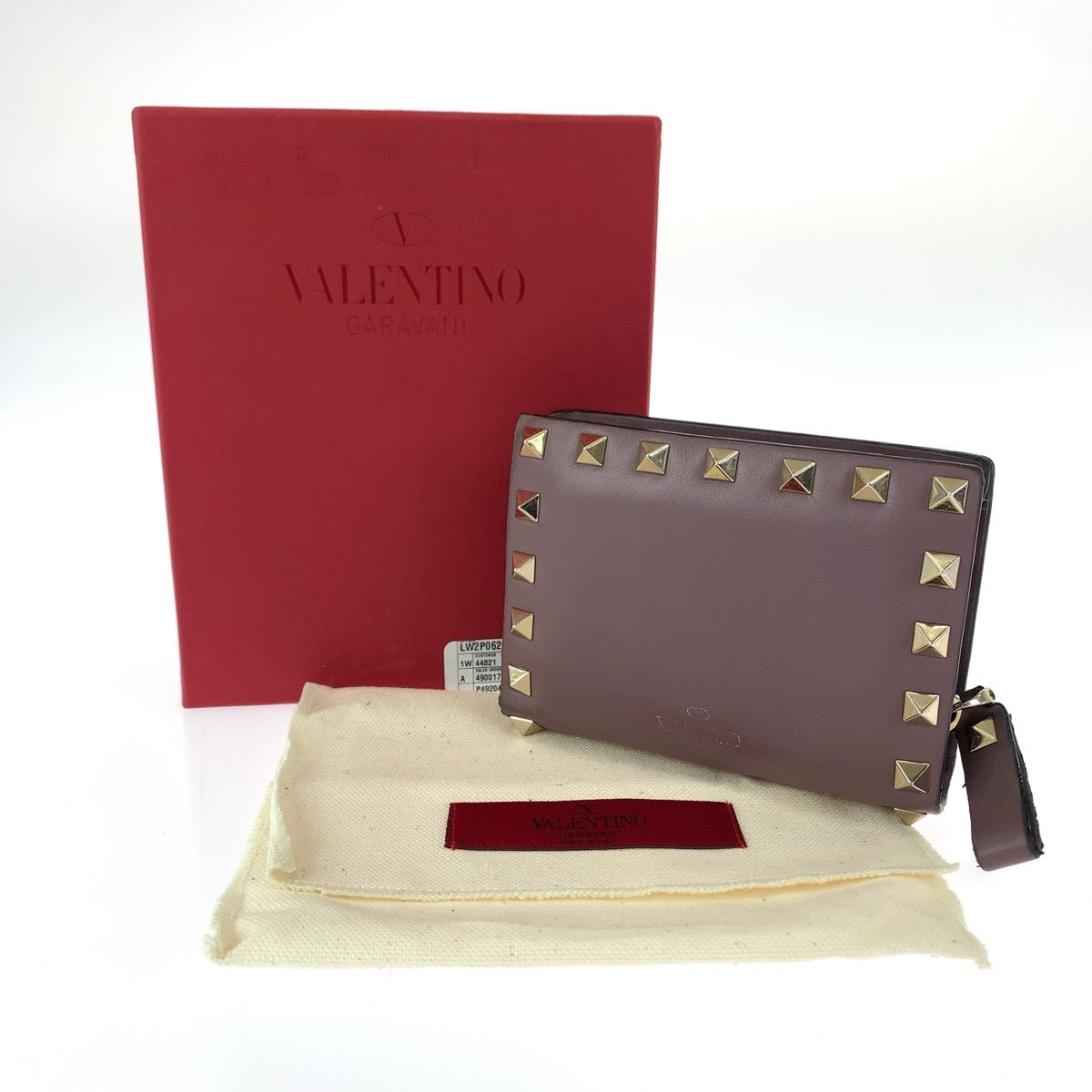 18034
VALENTINO ヴァレンティノ ロックスタッズ パープル ゴールド金具 レザー TW2P0620BOL416 折財布 コンパクトウォレット  レディース AB17