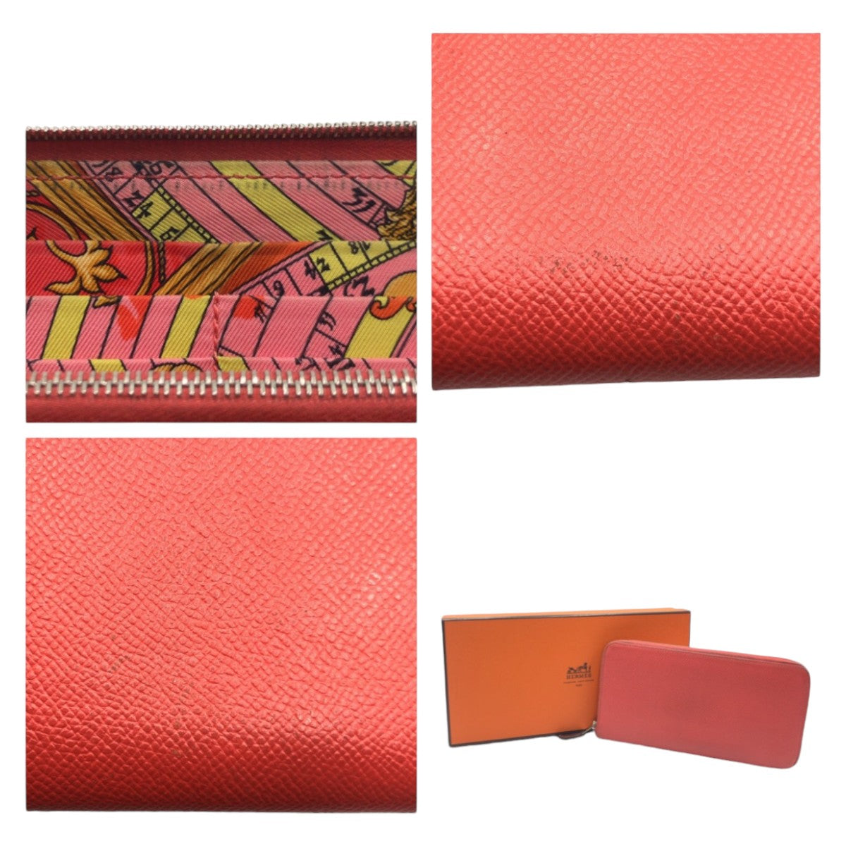 12907
HERMES エルメス アザップ ロング シルクイン レッド ローズシャイプール ヴォーエプソン 長財布 ラウンドファスナー Q刻印  レディース
