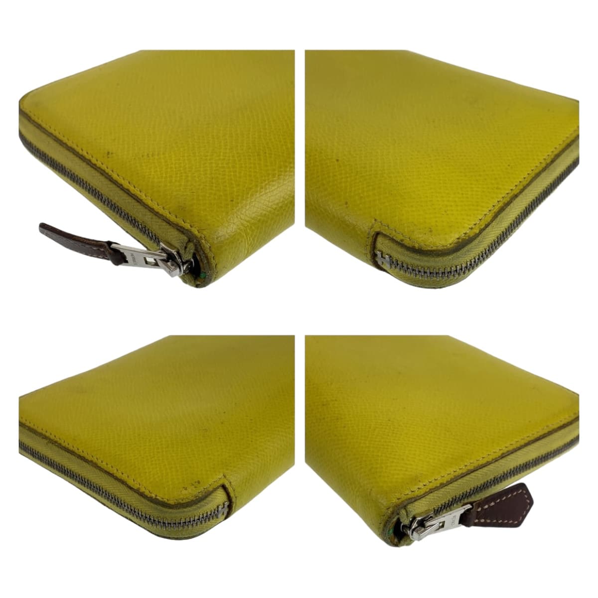 112228
HERMES エルメス アザップロング シルクイン ライム シルバー金具 ヴォーエプソン / シルク ロングウォレット ラウンドファスナー D刻印  レディース