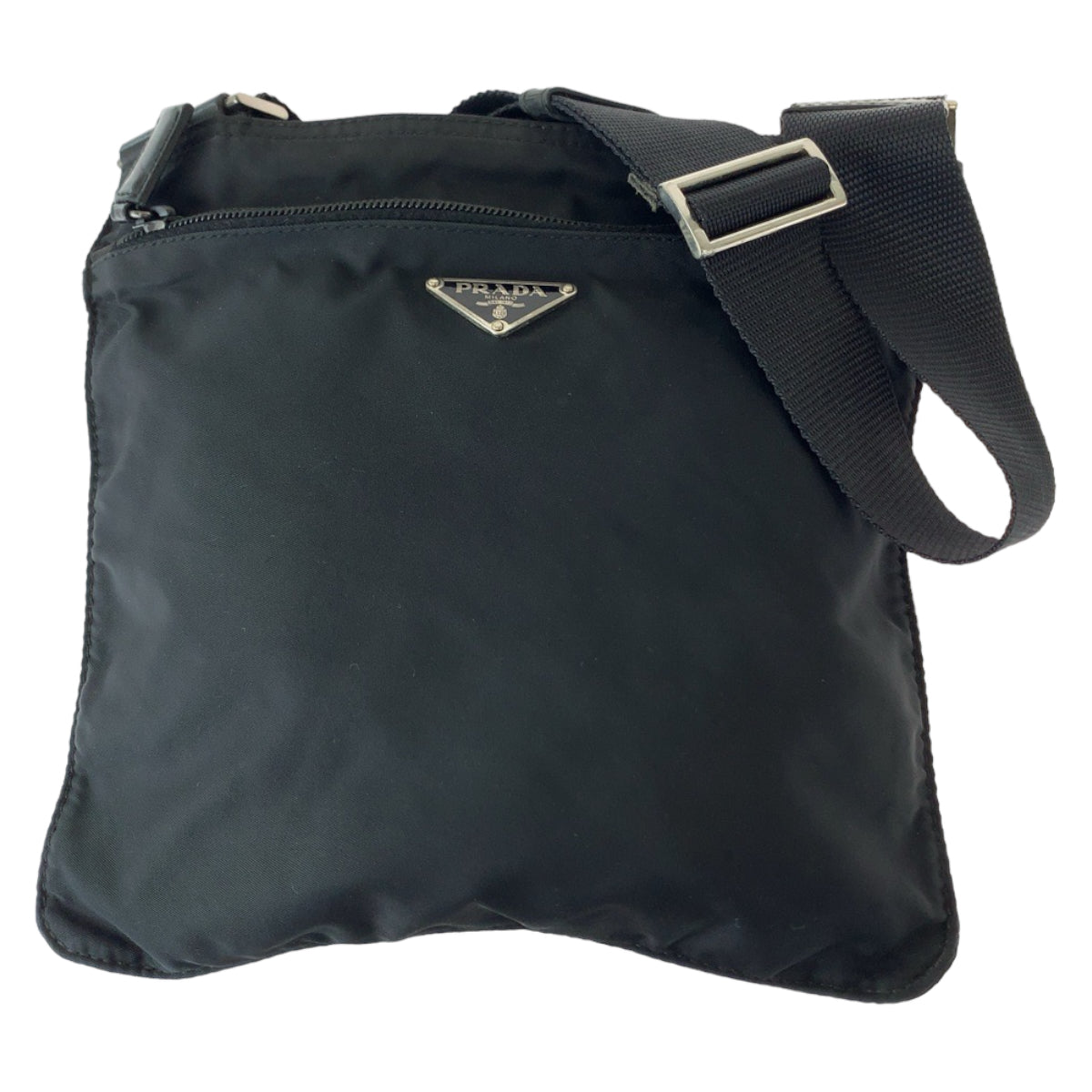 12331
PRADA プラダ テスート 三角ロゴプレート 男女兼用 ブラック 黒 シルバー金具 ナイロン 斜め掛け ショルダーバッグ ポシェット  メンズ