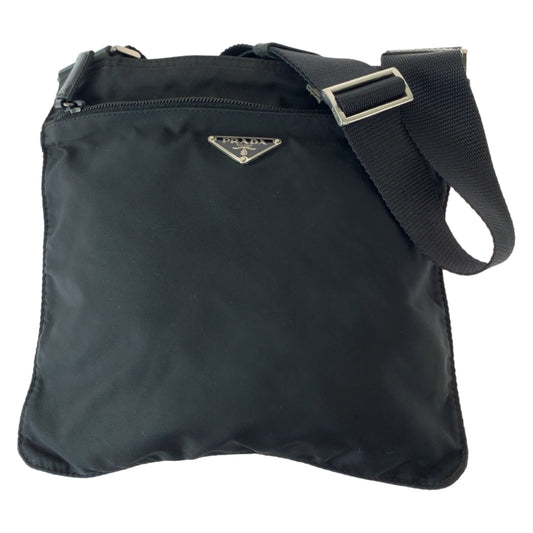 12331
PRADA プラダ テスート 三角ロゴプレート 男女兼用 ブラック 黒 シルバー金具 ナイロン 斜め掛け ショルダーバッグ ポシェット  メンズ