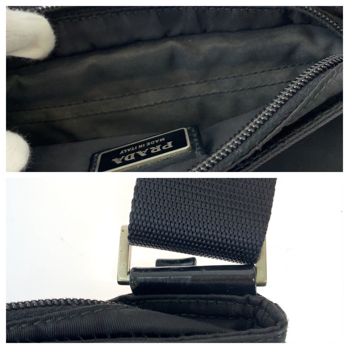 12331
PRADA プラダ テスート 三角ロゴプレート 男女兼用 ブラック 黒 シルバー金具 ナイロン 斜め掛け ショルダーバッグ ポシェット  メンズ