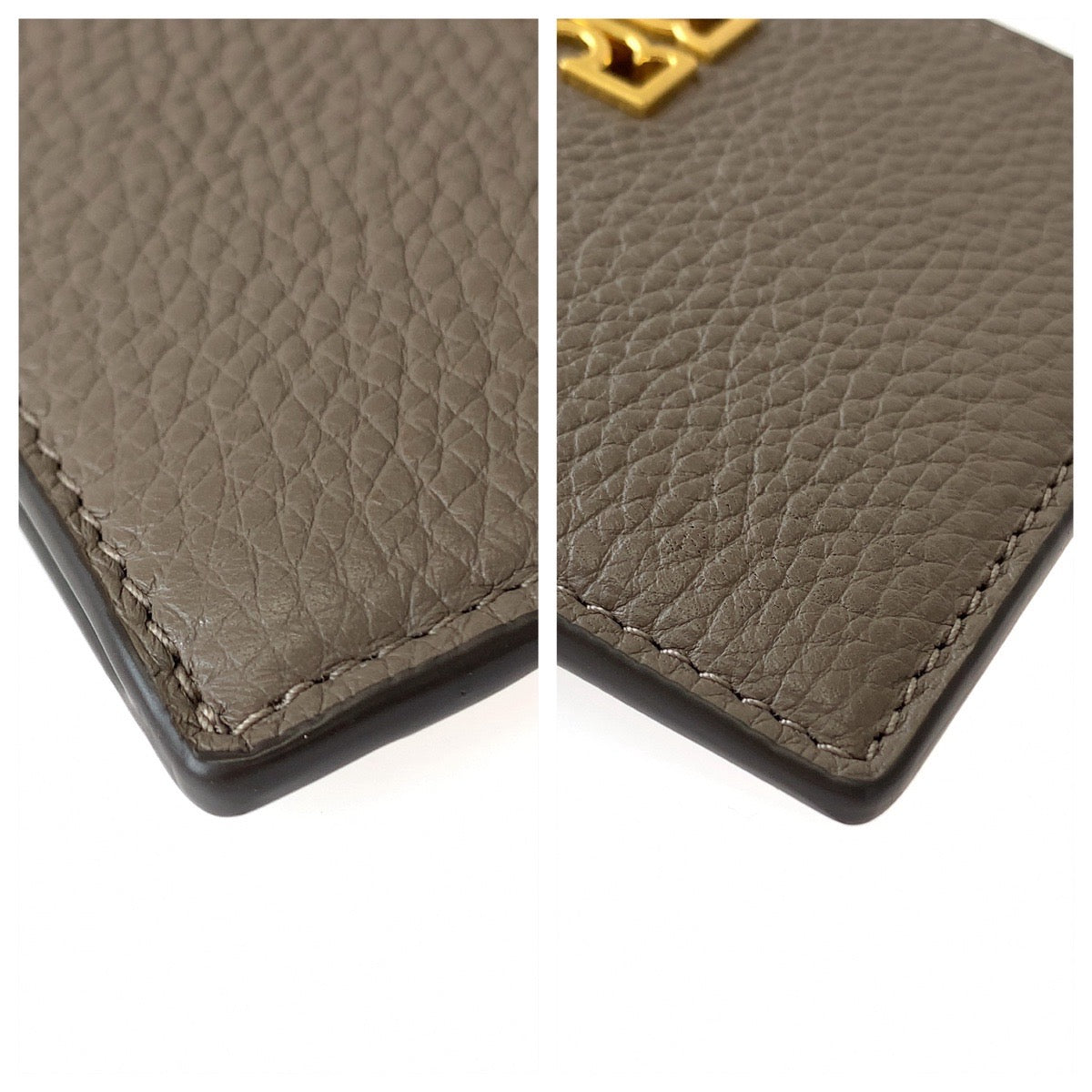 Tory Burch Greige Gold Hardware Leather Coin Case Fragment Case for Women