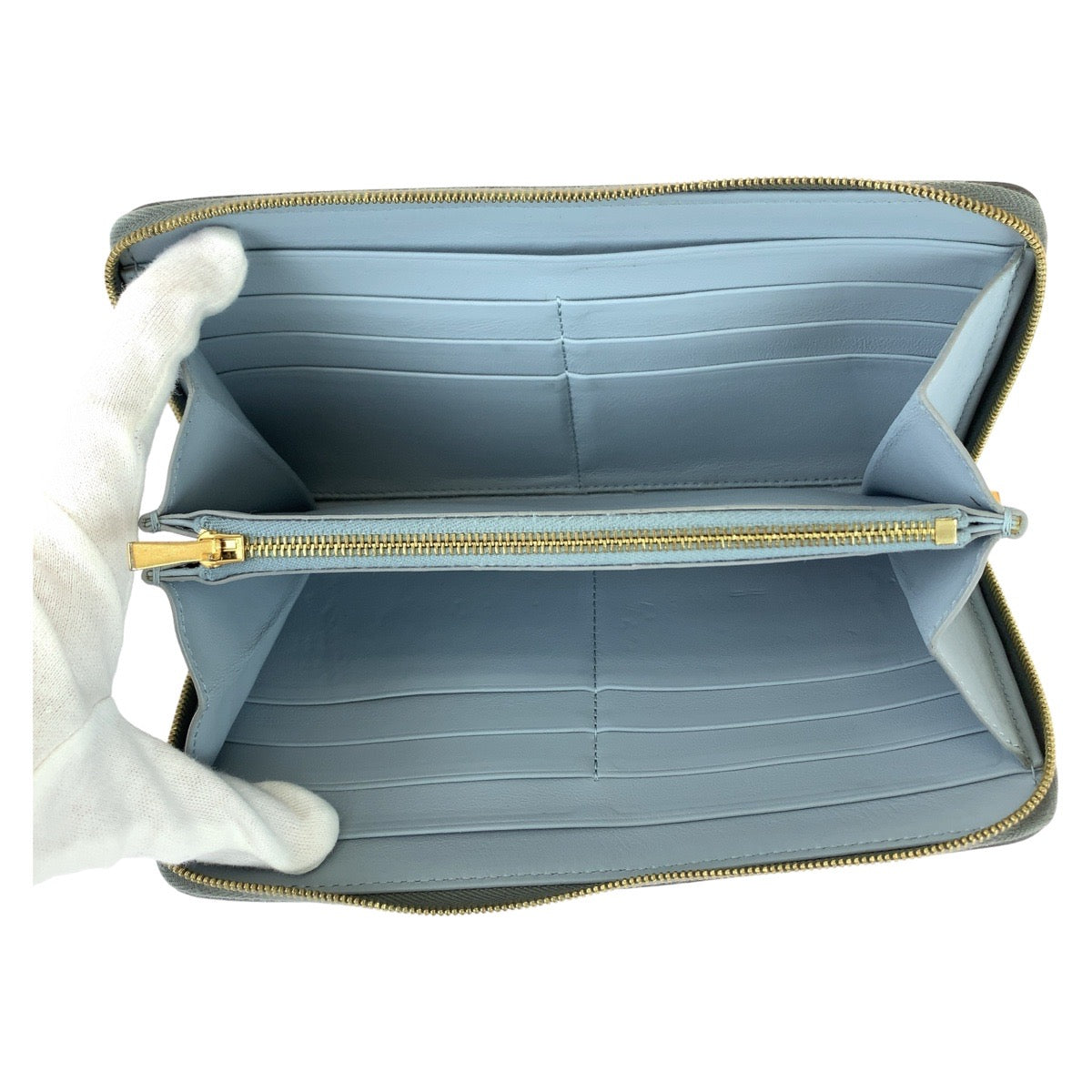 112219
CELINE セリーヌ エッセンシャルズ グレー ブルーグレー ゴールド金具 レザー 長財布 ロングウォレット  レディース