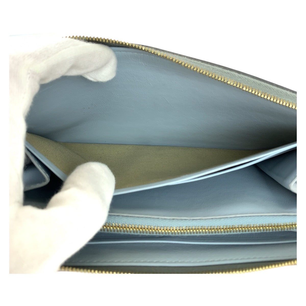 112219
CELINE セリーヌ エッセンシャルズ グレー ブルーグレー ゴールド金具 レザー 長財布 ロングウォレット  レディース