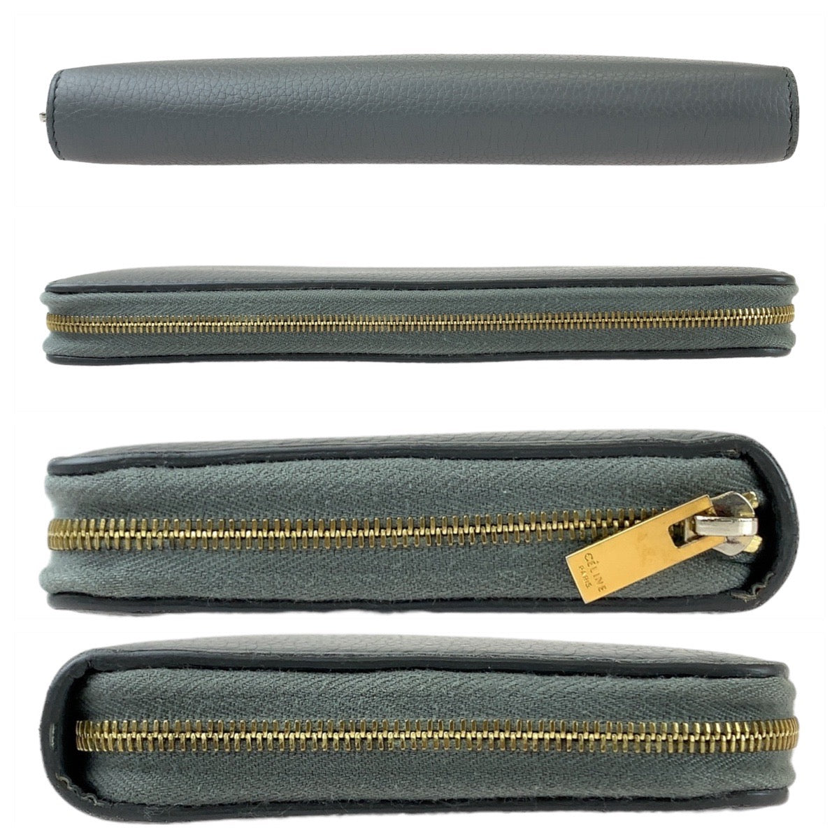 112219
CELINE セリーヌ エッセンシャルズ グレー ブルーグレー ゴールド金具 レザー 長財布 ロングウォレット  レディース
