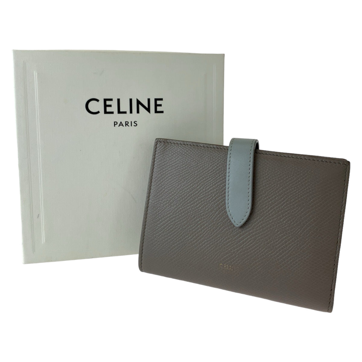 CELINE セリーヌ ミディアムストラップ グレージュ ライトブルー ゴールド金具 PVC 10B643BBRU 折財布 コンパクトウォレット  レディース