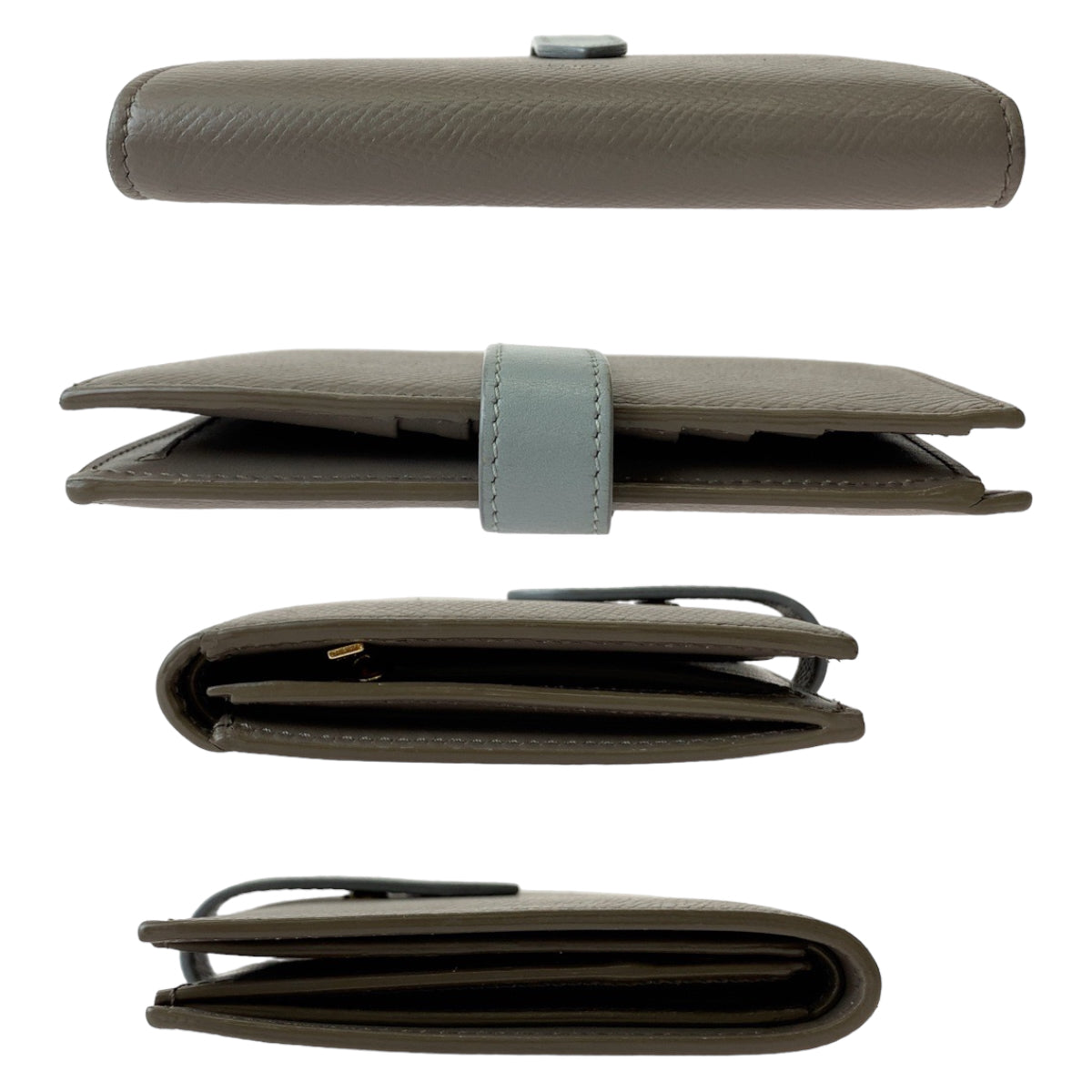 CELINE セリーヌ ミディアムストラップ グレージュ ライトブルー ゴールド金具 PVC 10B643BBRU 折財布 コンパクトウォレット  レディース
