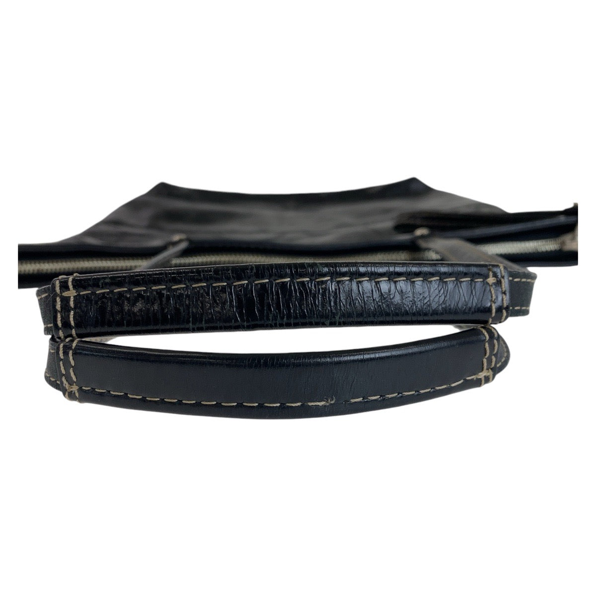 12217
 COACH Big Signature Black Silver Hardware Leather Tote Bag Shoulder Bag for Women