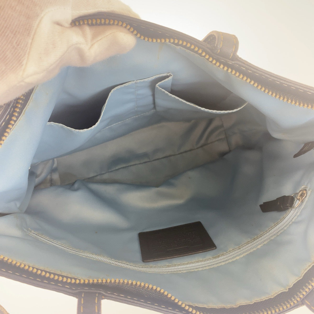 12217
 COACH Big Signature Black Silver Hardware Leather Tote Bag Shoulder Bag for Women