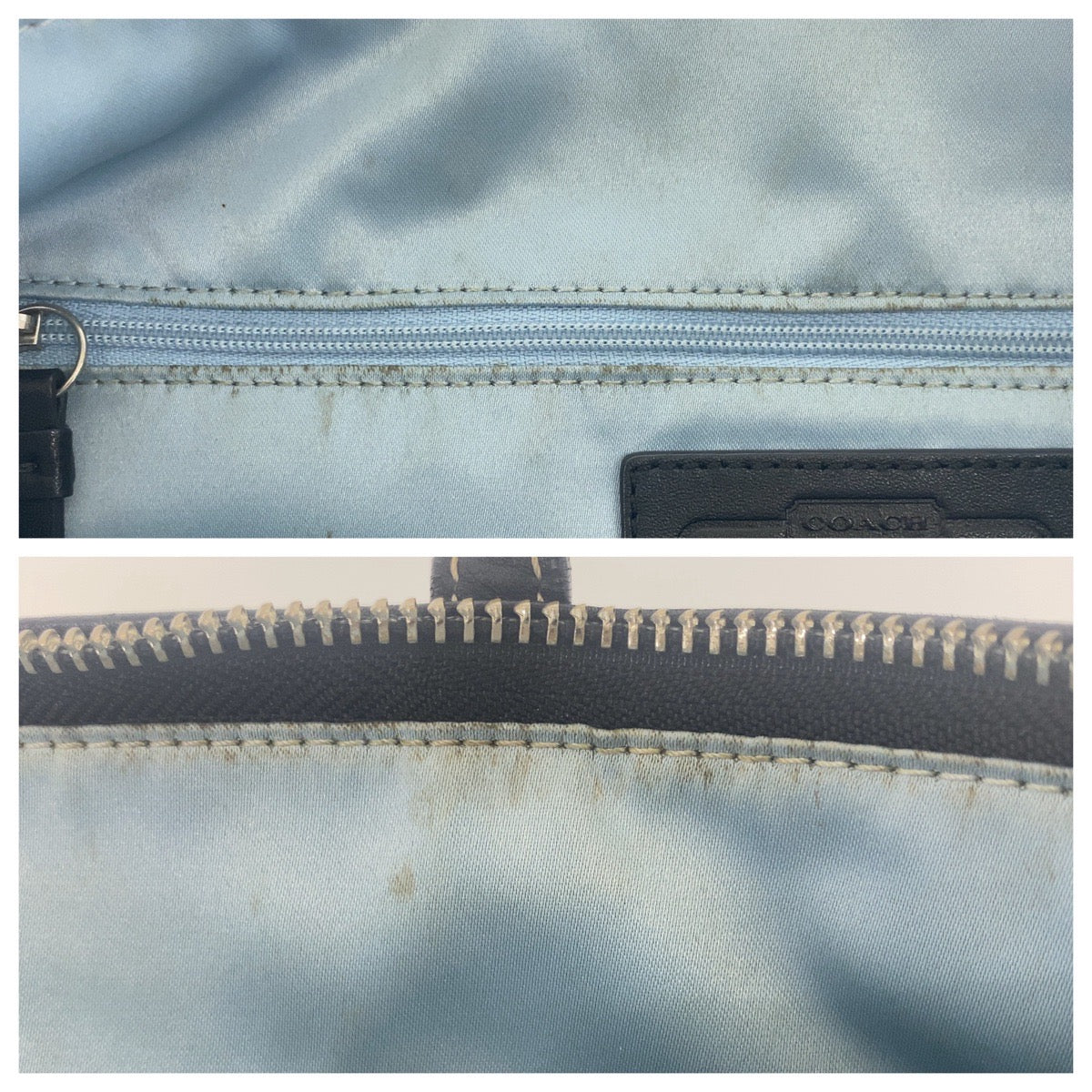 12217
 COACH Big Signature Black Silver Hardware Leather Tote Bag Shoulder Bag for Women