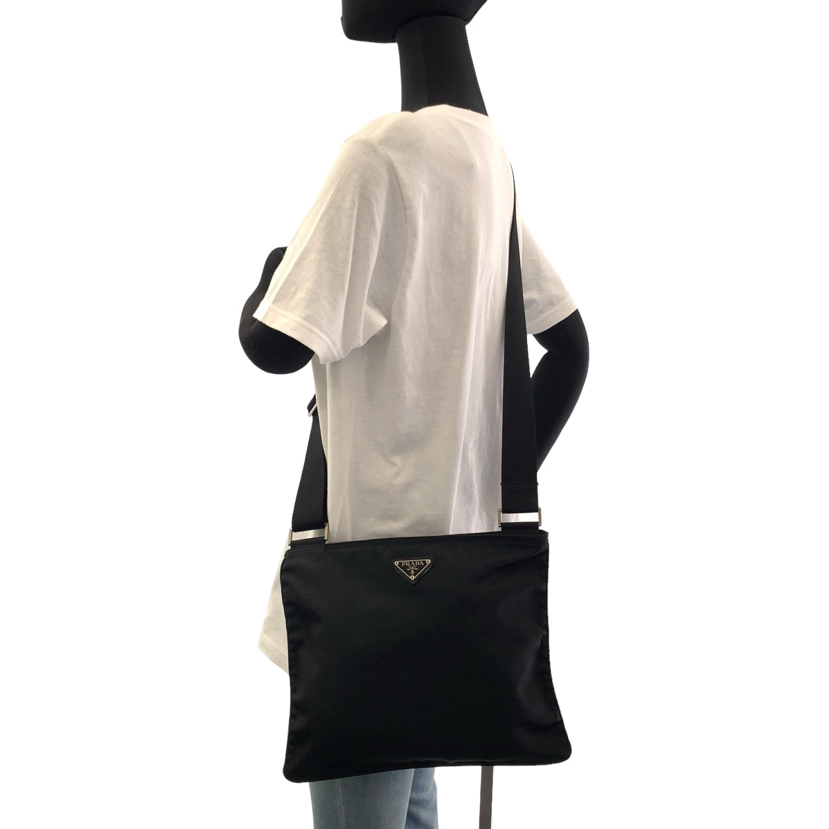 PRADA Tessuto Triangle Logo Plate Unisex Black Silver Hardware Nylon VA0053 Shoulder Bag Crossbody Women's