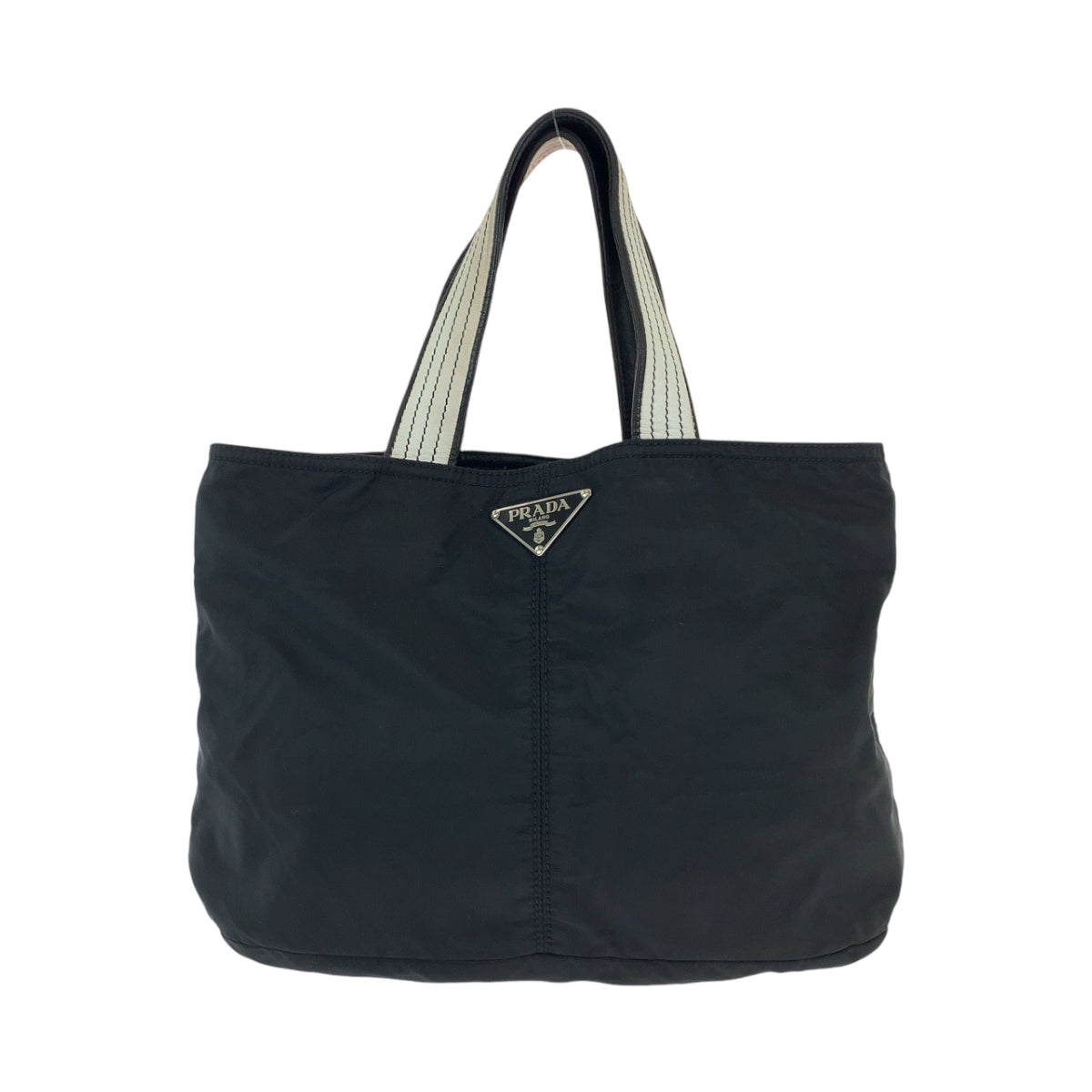 12910
PRADA プラダ テスート 三角ロゴプレート ブラック 黒 ホワイト シルバー金具 ナイロン トートバッグ ショルダーバッグ  レディース
