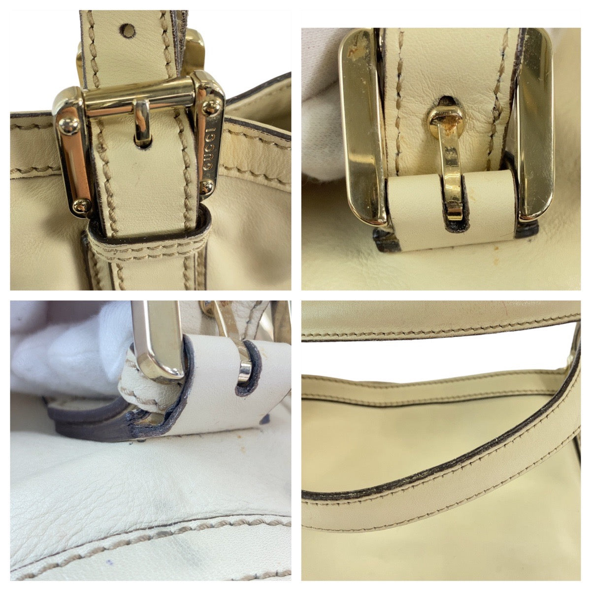 12203
GUCCI グッチ インターロッキング ニューブリット ホワイト ベージュ ゴールド金具 レザー 162336 トートバッグ ショルダーバッグ  レディース