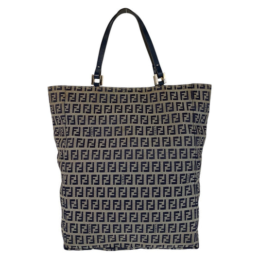 FENDI フェンディ ズッキーノ グレー ネイビー シルバー金具 キャンバス / レザー トートバッグ ショルダーバッグ  レディース