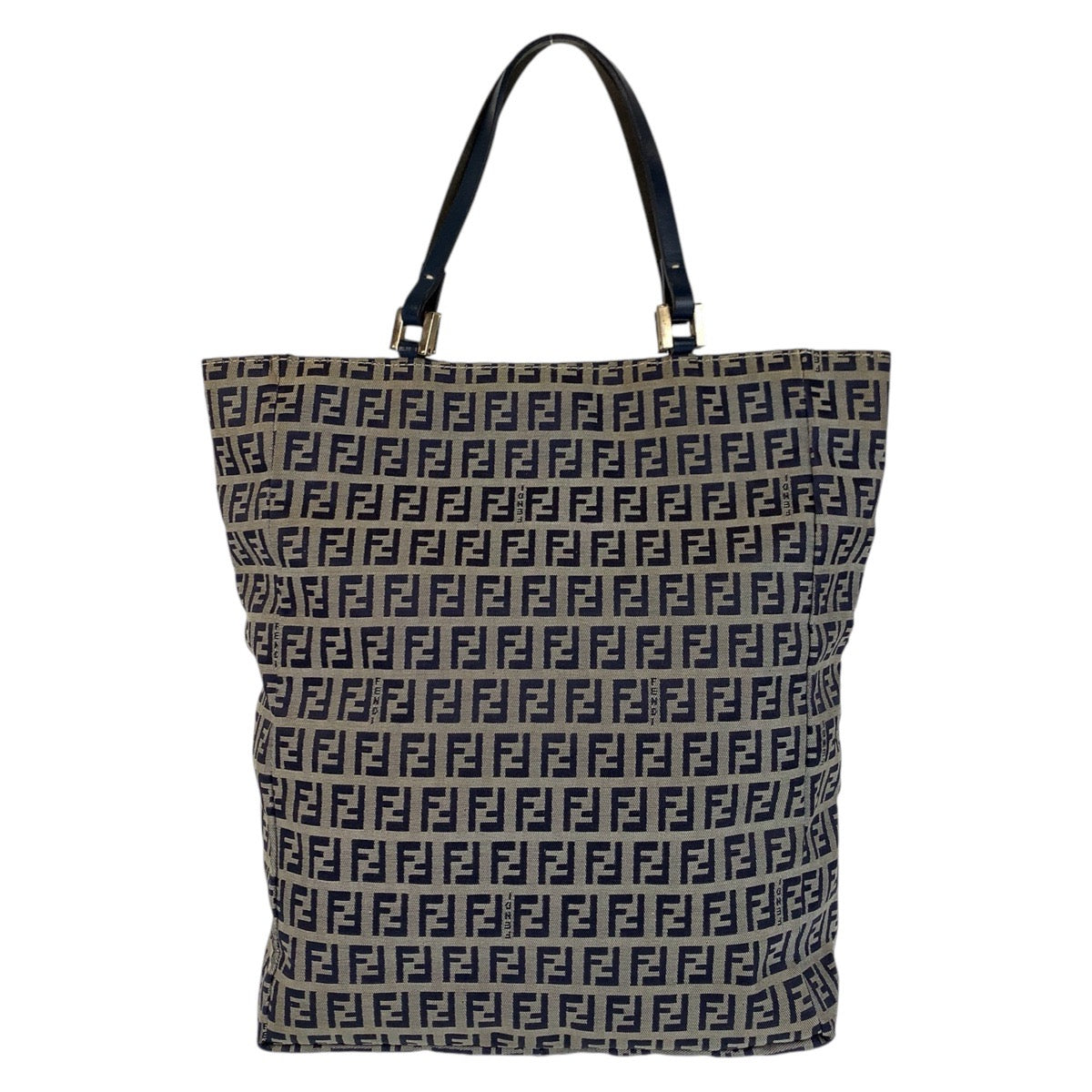 FENDI フェンディ ズッキーノ グレー ネイビー シルバー金具 キャンバス / レザー トートバッグ ショルダーバッグ  レディース