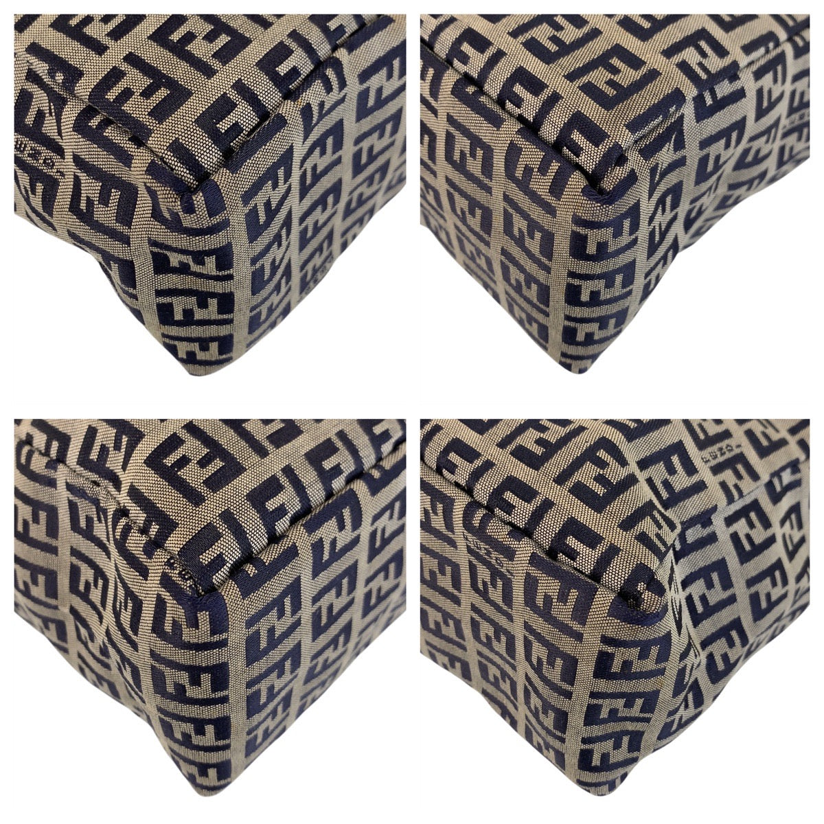 FENDI フェンディ ズッキーノ グレー ネイビー シルバー金具 キャンバス / レザー トートバッグ ショルダーバッグ  レディース
