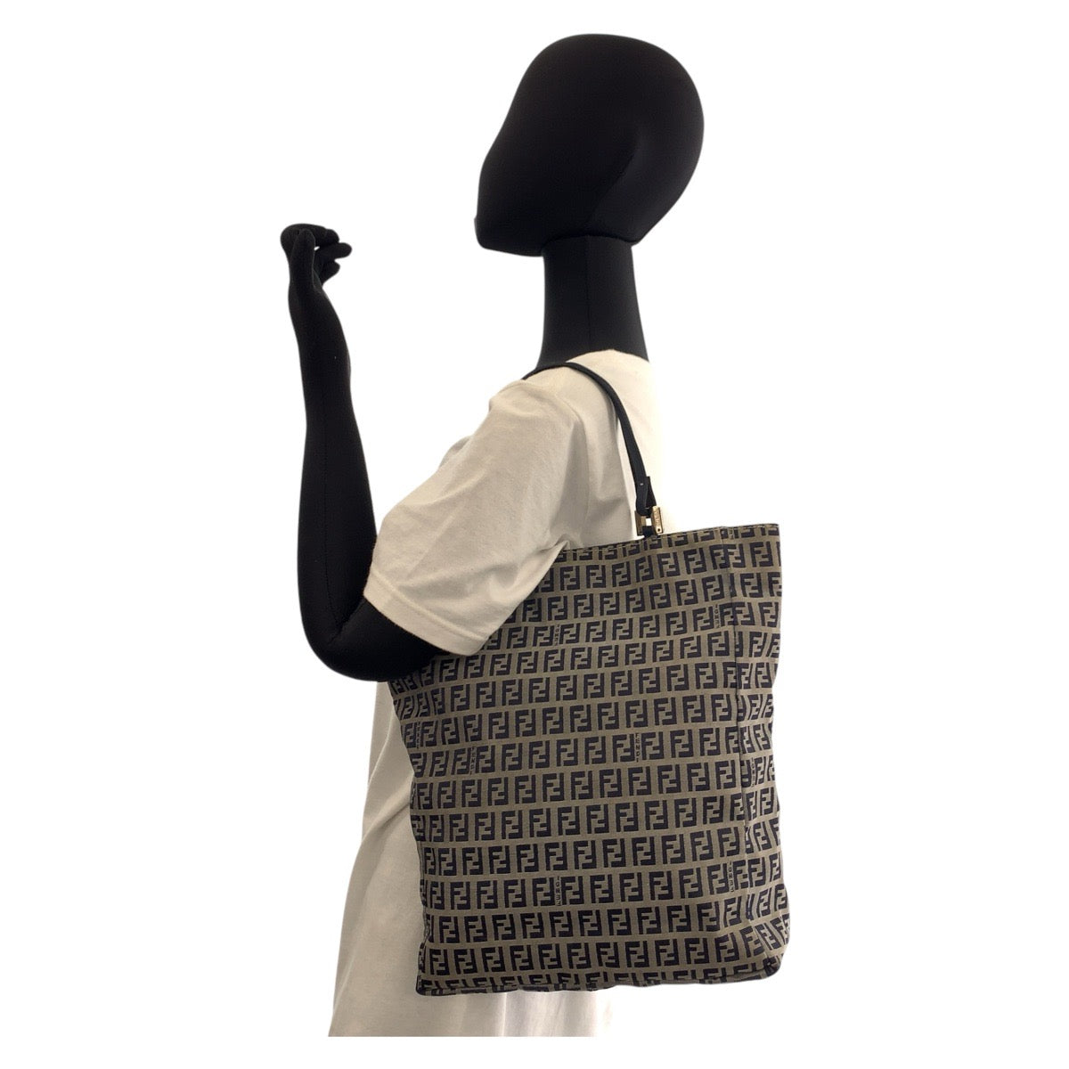 FENDI フェンディ ズッキーノ グレー ネイビー シルバー金具 キャンバス / レザー トートバッグ ショルダーバッグ  レディース