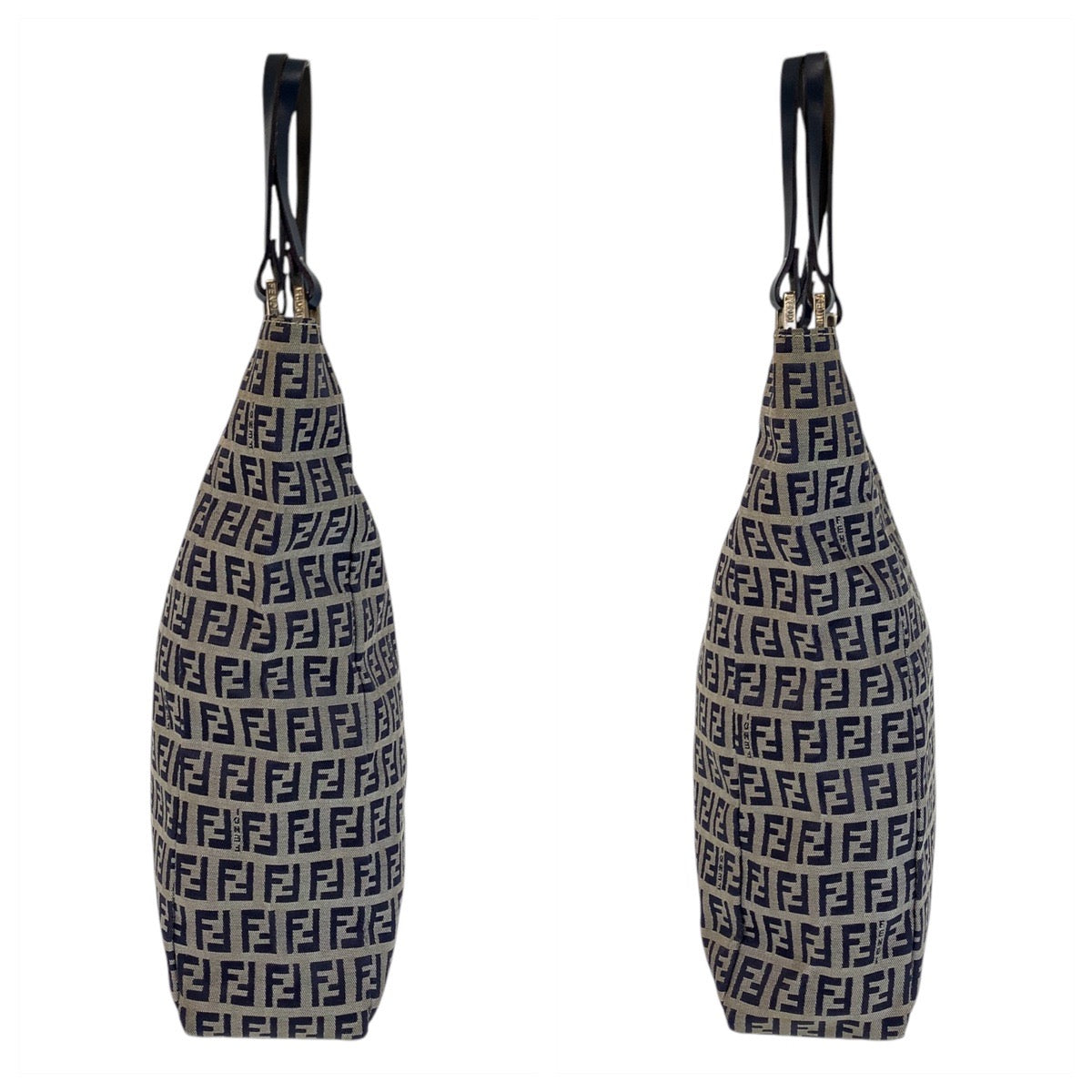 FENDI フェンディ ズッキーノ グレー ネイビー シルバー金具 キャンバス / レザー トートバッグ ショルダーバッグ  レディース