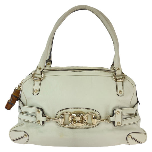 12202
GUCCI グッチ バンブー ホースビット ホワイト ゴールド金具 レザー 159398 ハンドバッグ ショルダーバッグ  レディース
