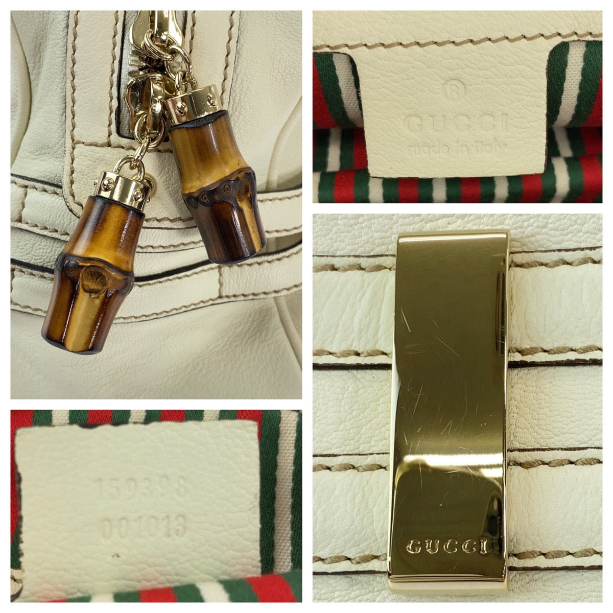 12202
GUCCI グッチ バンブー ホースビット ホワイト ゴールド金具 レザー 159398 ハンドバッグ ショルダーバッグ  レディース