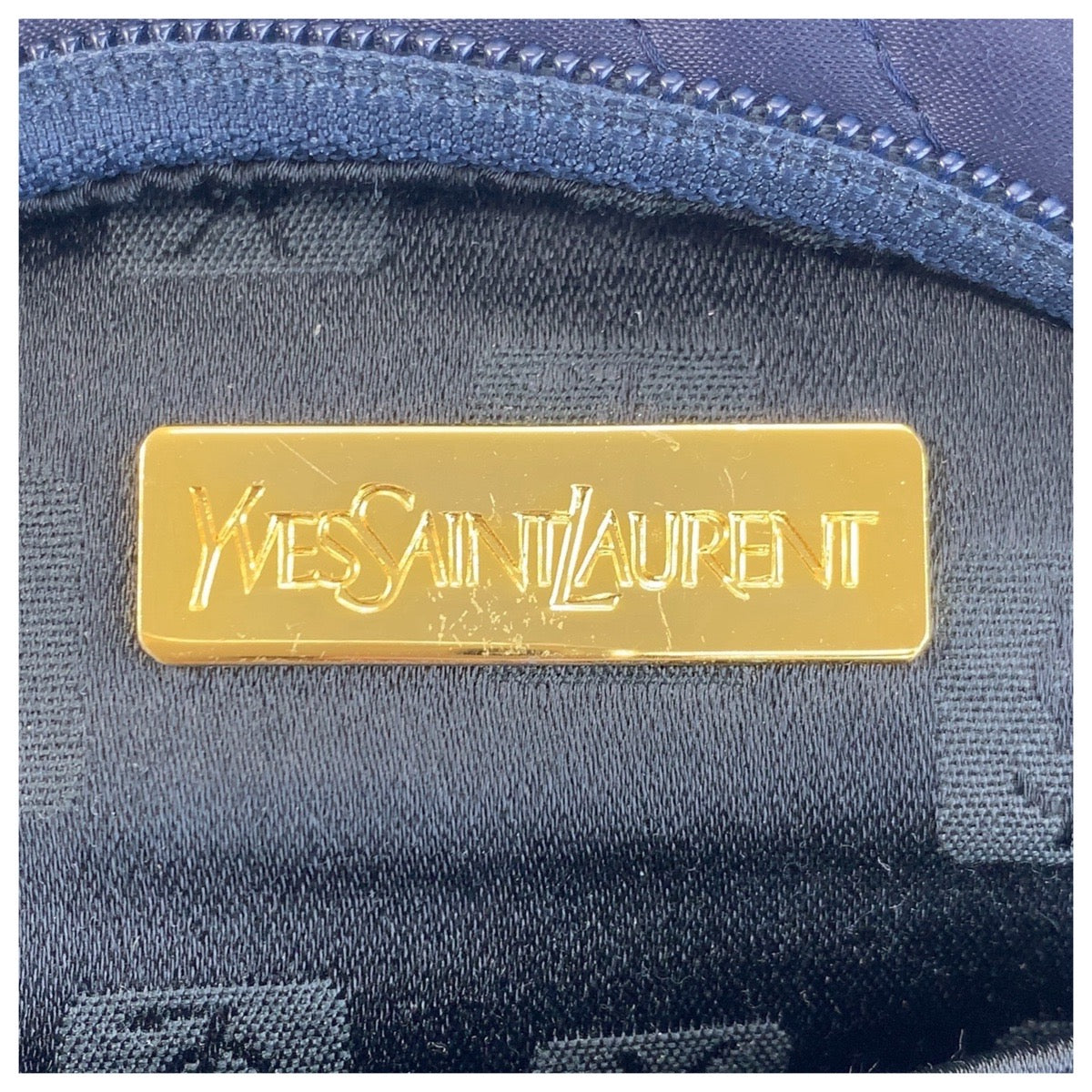 YVES SAINT LAURENT イヴ サンローラン YSL ネイビー シルバー金具 ナイロン ハンドバッグ  レディース