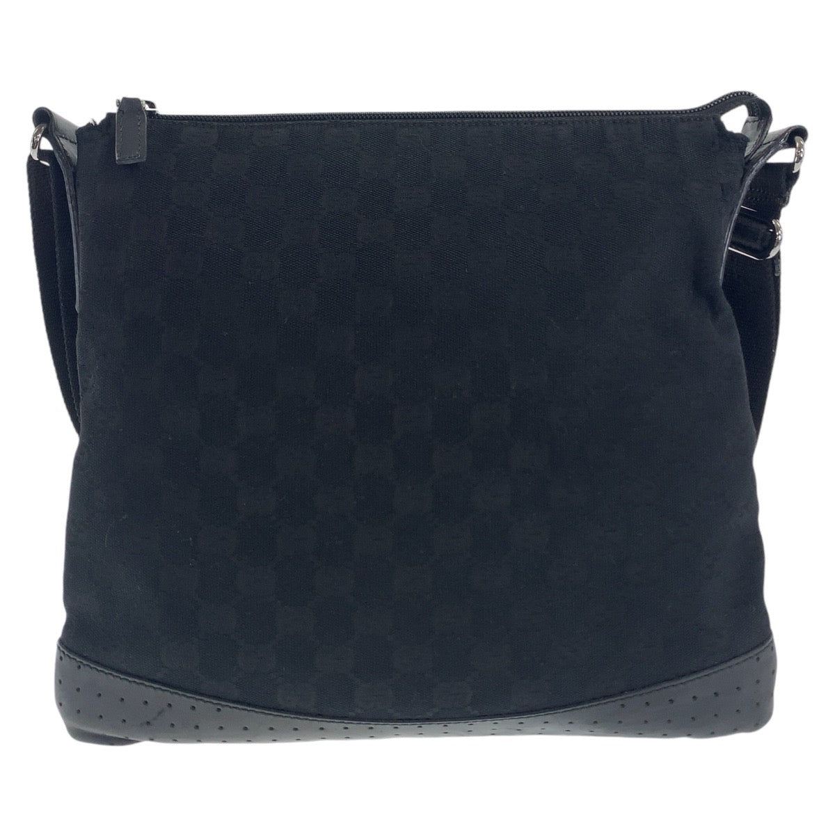 12199
GUCCI グッチ ブラック シルバー金具 GGキャンバス / レザー 145857 斜め掛け ショルダーバッグ ポシェット  レディース