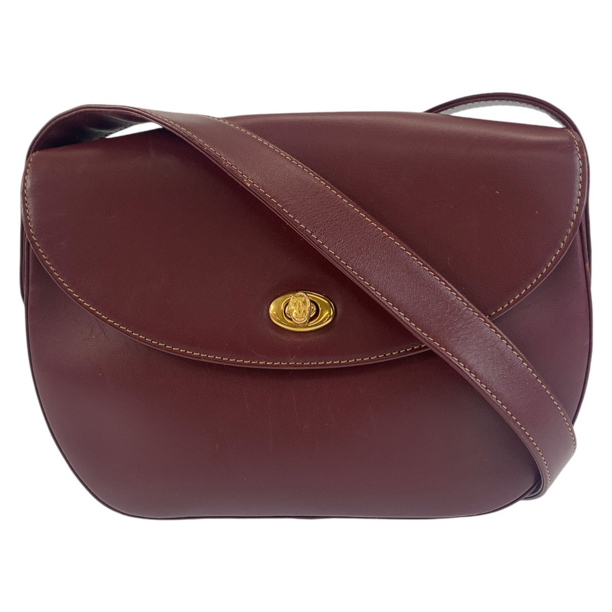 12196
CARTIER カルティエ マストライン ワインレッド ボルドー ゴールド金具 レザー 斜め掛け ショルダーバッグ ポシェット  レディース