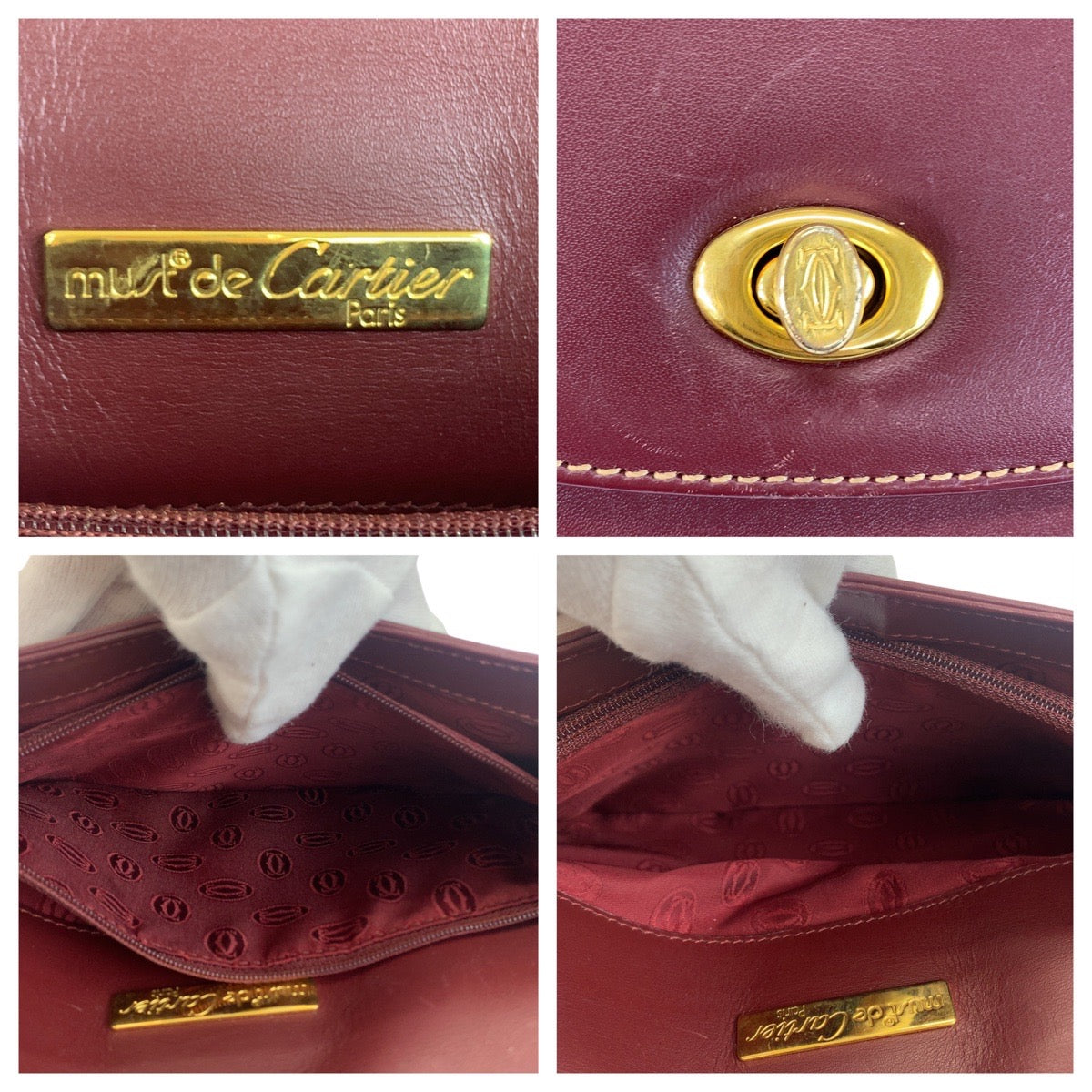 12196
CARTIER カルティエ マストライン ワインレッド ボルドー ゴールド金具 レザー 斜め掛け ショルダーバッグ ポシェット  レディース