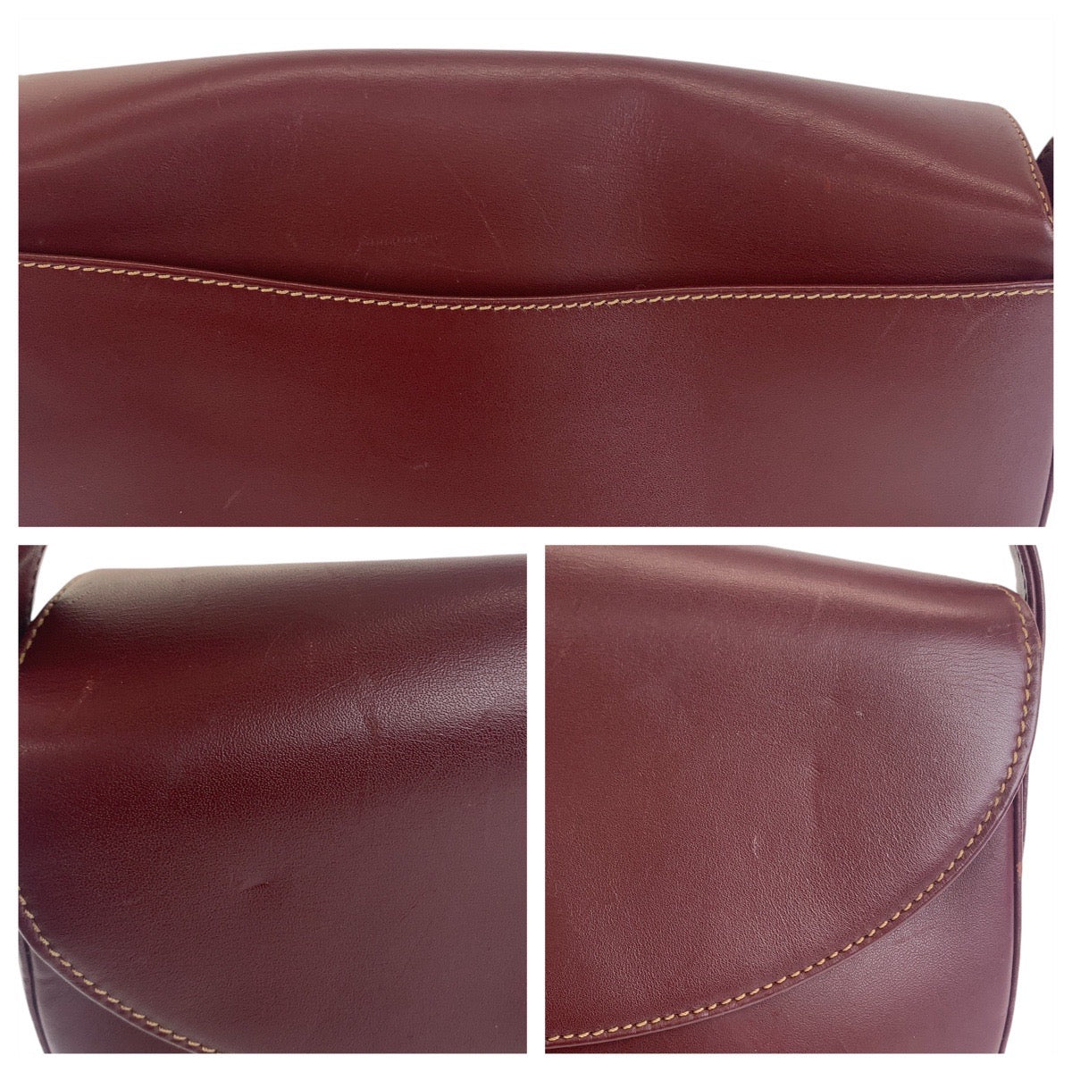 12196
CARTIER カルティエ マストライン ワインレッド ボルドー ゴールド金具 レザー 斜め掛け ショルダーバッグ ポシェット  レディース