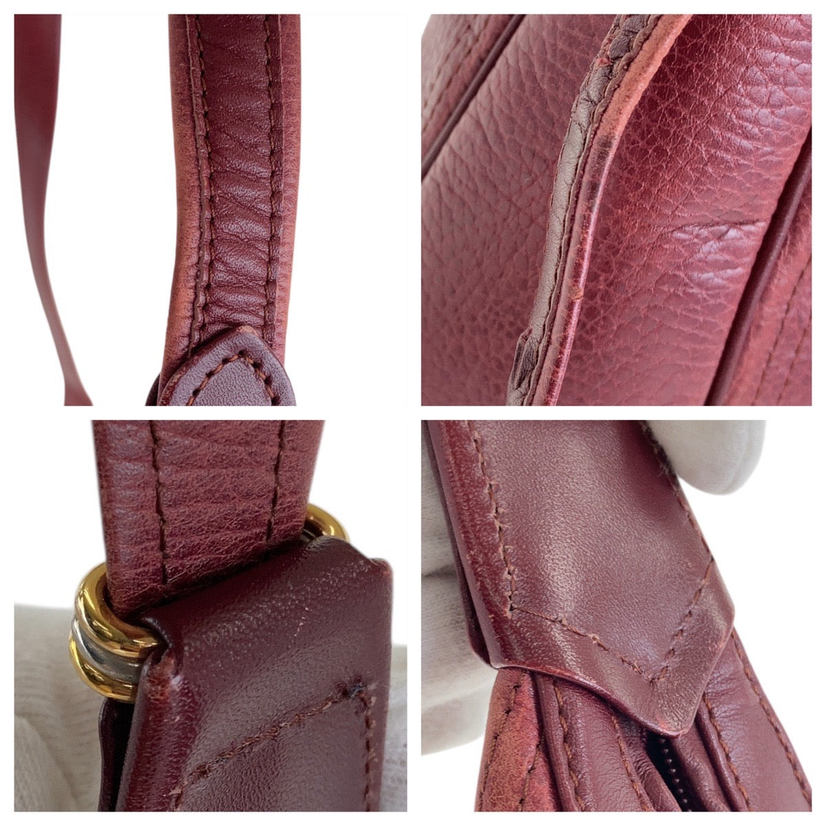 12912
CARTIER カルティエ マストライン ワインレッド ボルドー ゴールド金具 レザー ショルダーバッグ ポシェット  レディース