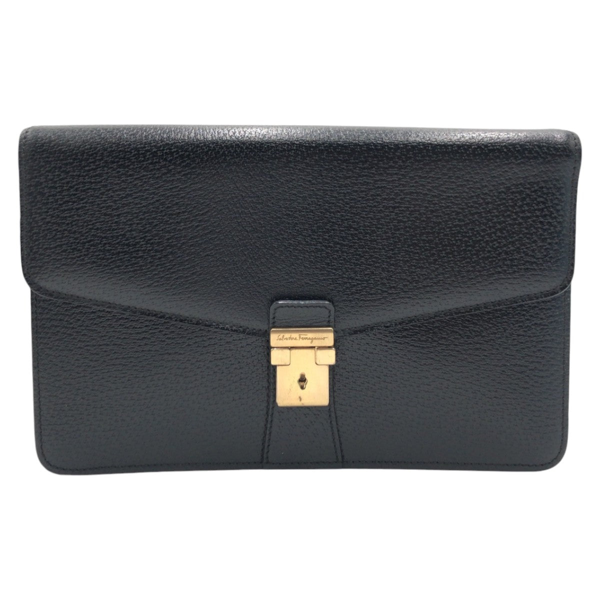 12913
Salvatore Ferragamo サルヴァトーレフェラガモ ブラック ゴールド金具 レザー クラッチバッグ セカンドバッグ  メンズ