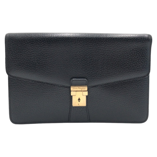 12913
Salvatore Ferragamo サルヴァトーレフェラガモ ブラック ゴールド金具 レザー クラッチバッグ セカンドバッグ  メンズ
