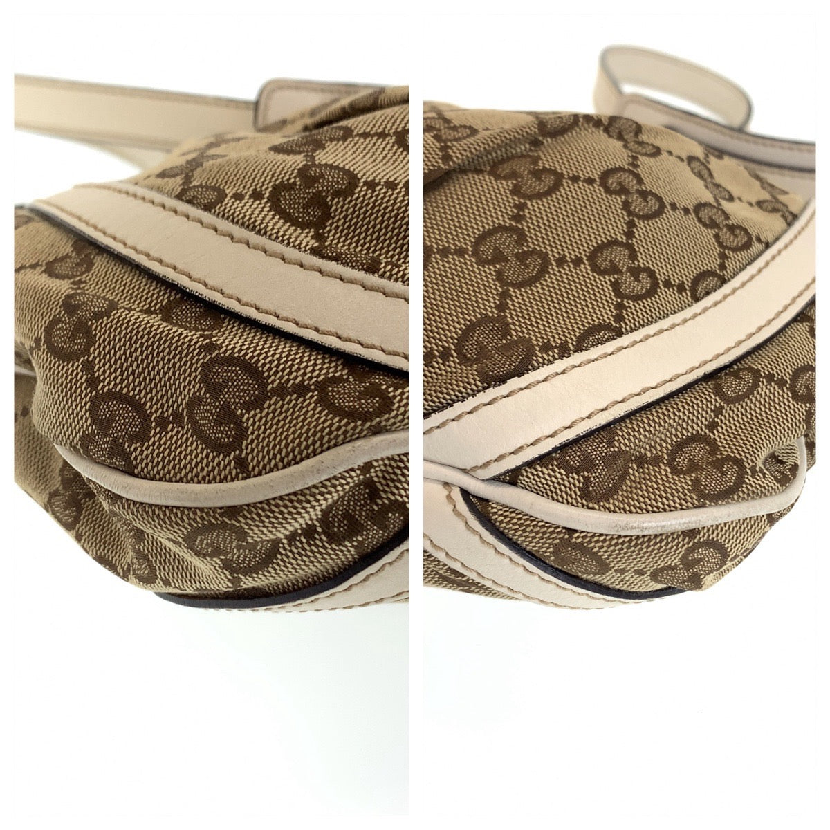 12187
GUCCI グッチ アビー ブラウン ホワイト ゴールド金具 GGキャンバス 203257 ショルダーバッグ ポシェット  レディース