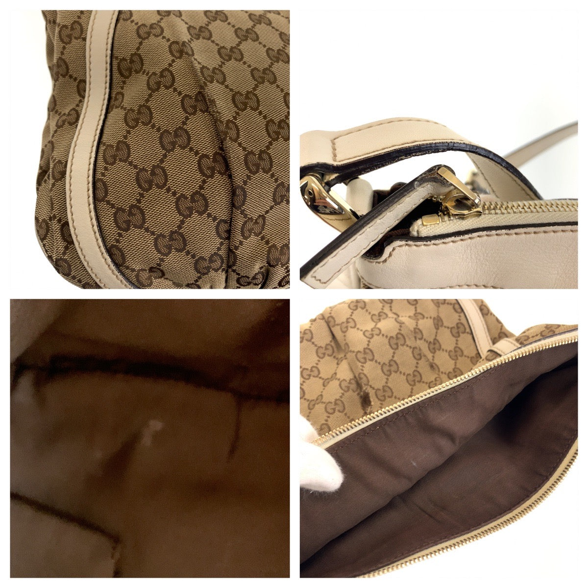 12187
GUCCI グッチ アビー ブラウン ホワイト ゴールド金具 GGキャンバス 203257 ショルダーバッグ ポシェット  レディース