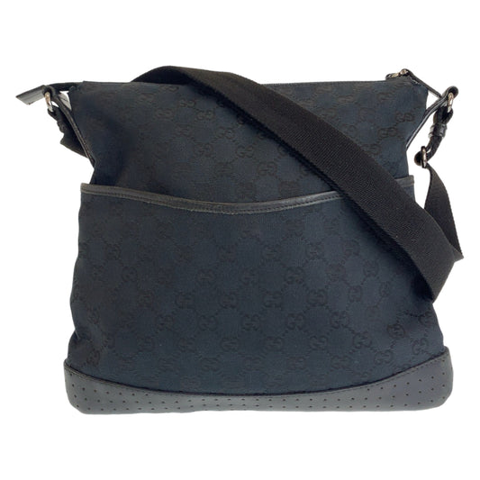 12182
GUCCI グッチ ブラック 黒 シルバー金具 GGキャンバス / レザー 145857 ショルダーバッグ ポシェット 男女兼用  メンズ ABP32