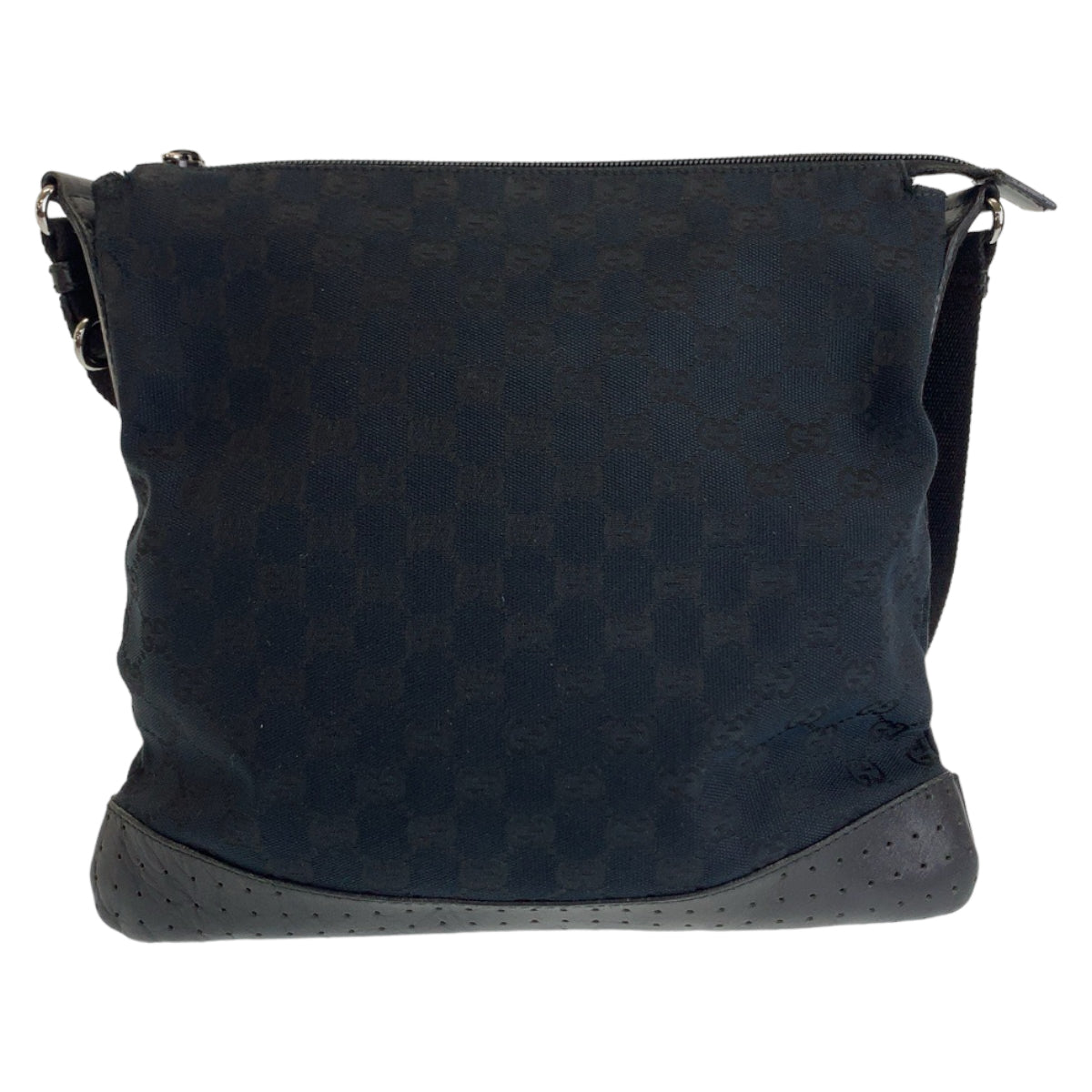 12182
GUCCI グッチ ブラック 黒 シルバー金具 GGキャンバス / レザー 145857 ショルダーバッグ ポシェット 男女兼用  メンズ ABP32