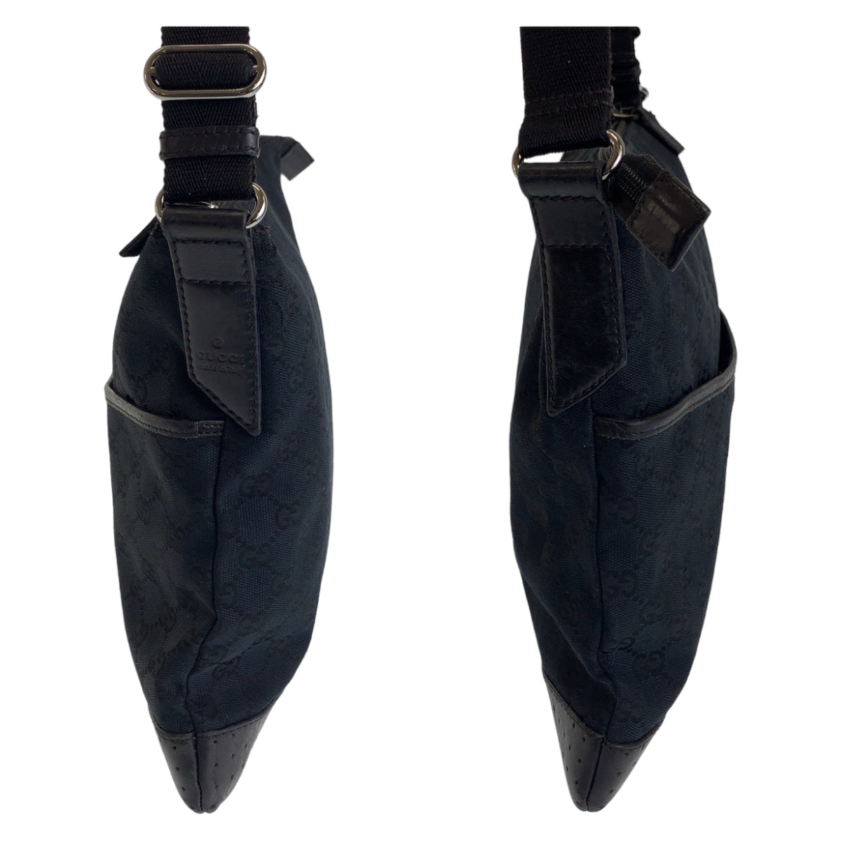 12182
GUCCI グッチ ブラック 黒 シルバー金具 GGキャンバス / レザー 145857 ショルダーバッグ ポシェット 男女兼用  メンズ ABP32
