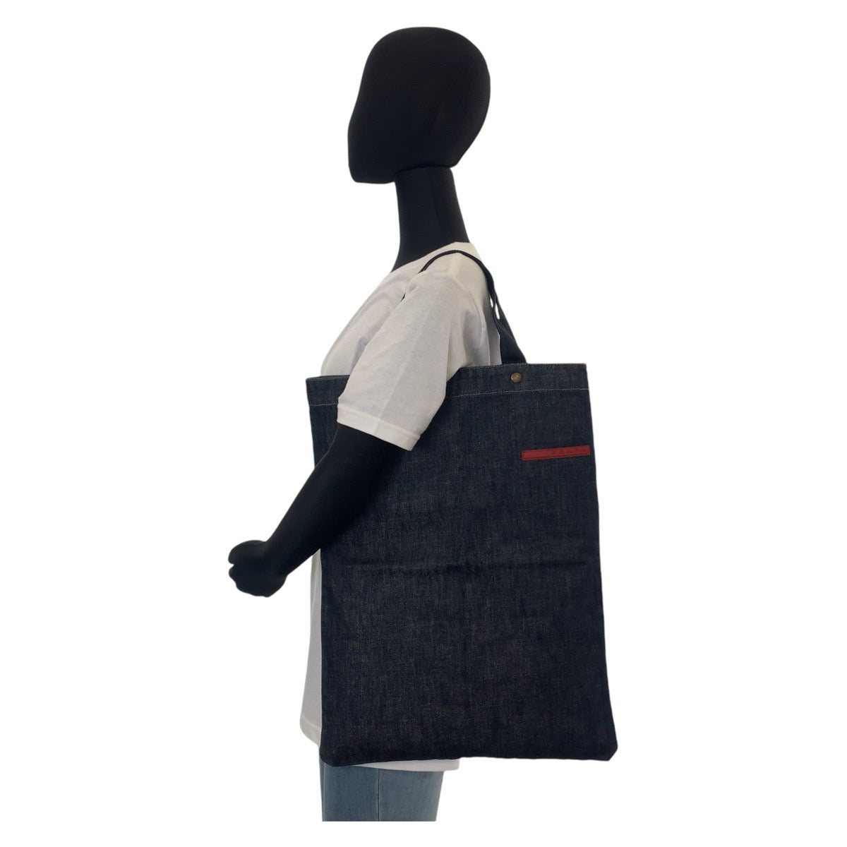 112181
PRADA SPORTS プラダスポーツ ネイビー ゴールド金具 コットンデニム トートバッグ ハンドバッグ  メンズ