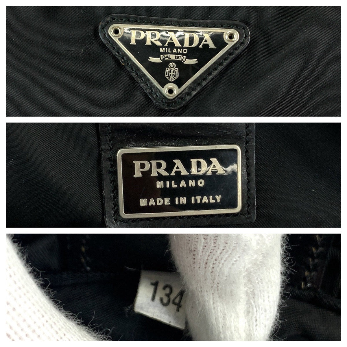 12179
PRADA プラダ テスート 三角ロゴプレート ブラック 黒 シルバー金具 ナイロン トートバッグ ショルダーバッグ 男女兼用  レディース