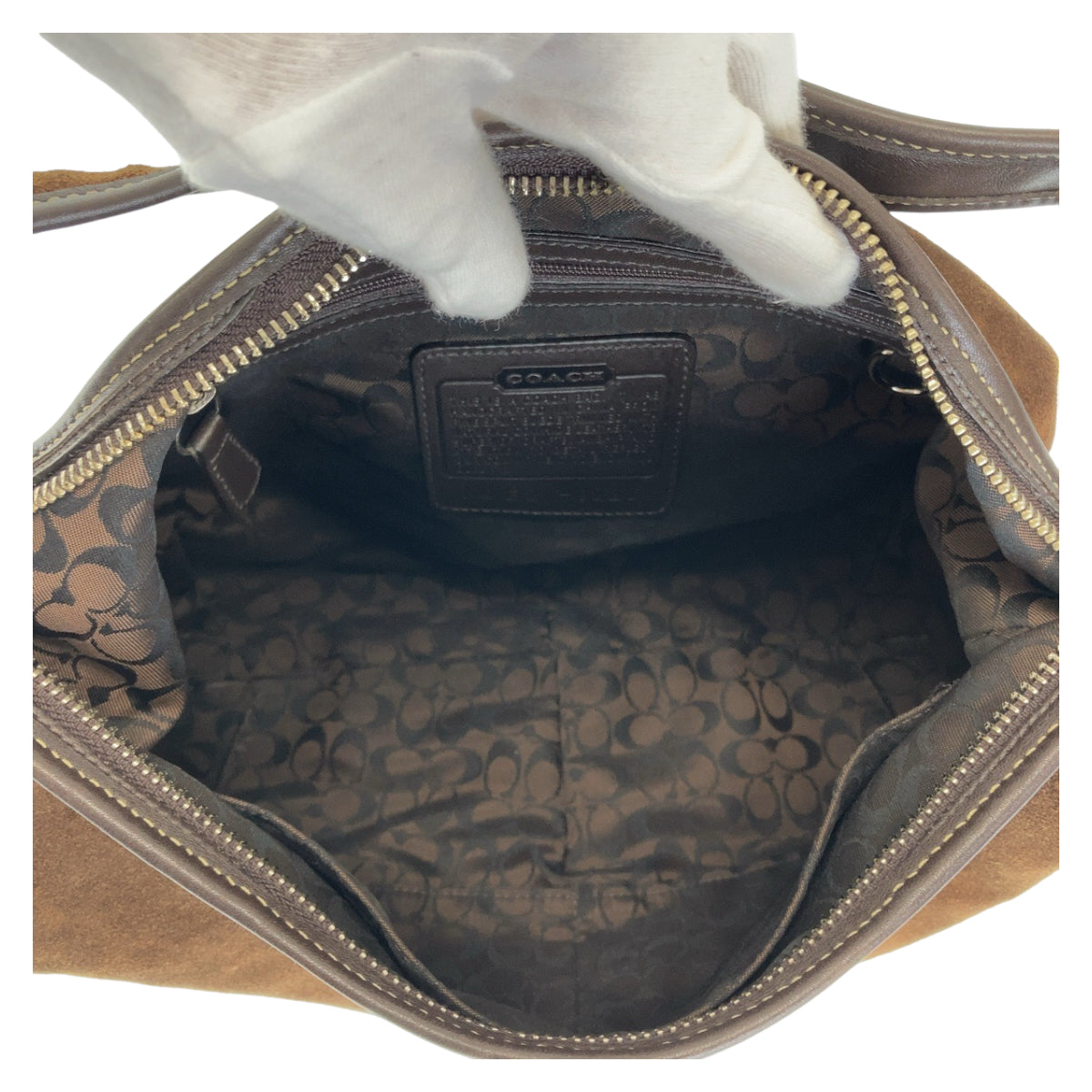 COACH コーチ ブラウン ゴールド金具 スウェード ショルダーバッグ  レディース