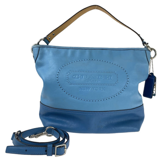 12174
COACH コーチ ライトブルー シルバー金具 レザー ホーボー ショルダーバッグ 斜め掛け可能  レディース