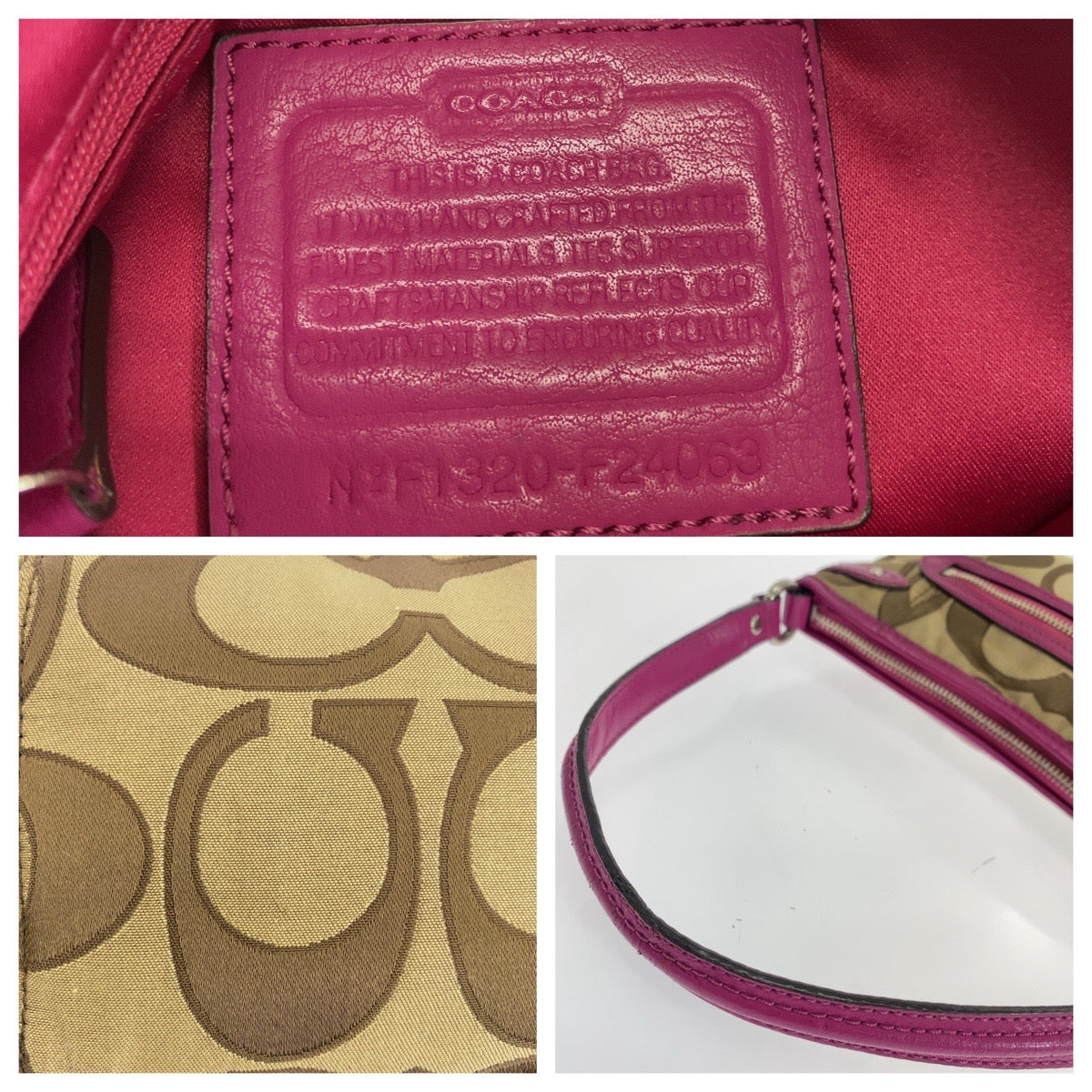 12171
COACH コーチ シグネチャー ブラウン ピンク シルバー金具 キャンバス / レザー ホーボー ショルダーバッグ  レディース