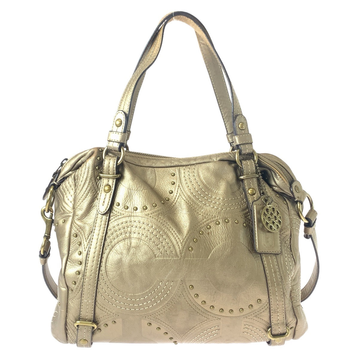 12168
COACH コーチ オプアート アレクサンドラ スタッズ レザー トートバッグ ショルダーバッグ 2way 斜め掛け可能  レディース AB5