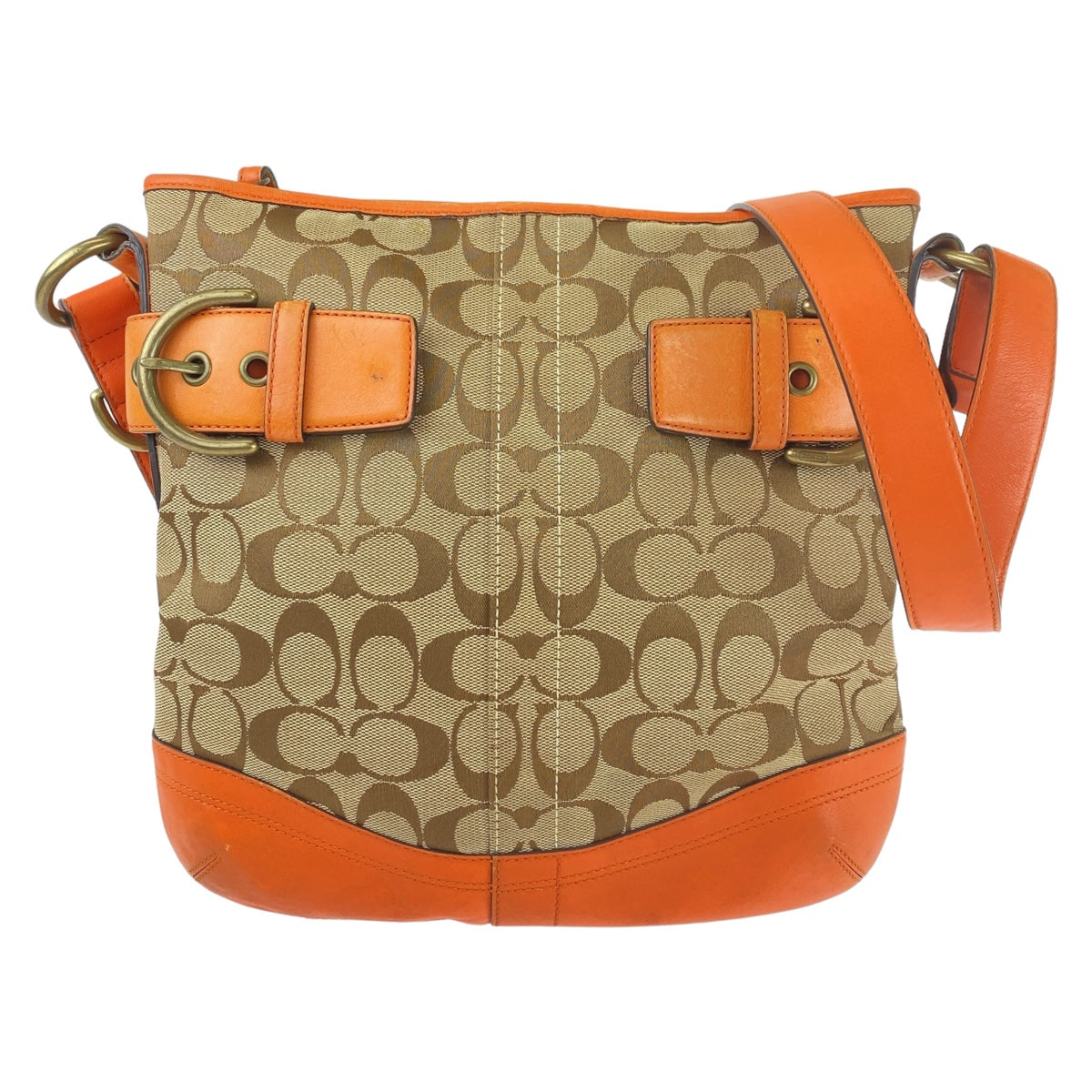 12165
 COACH Signature Orange Beige Gold Hardware Canvas/Leather Shoulder Bag Pochette Crossbody Bag for Women