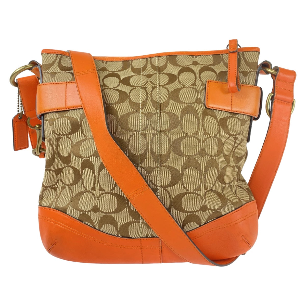 12165
 COACH Signature Orange Beige Gold Hardware Canvas/Leather Shoulder Bag Pochette Crossbody Bag for Women