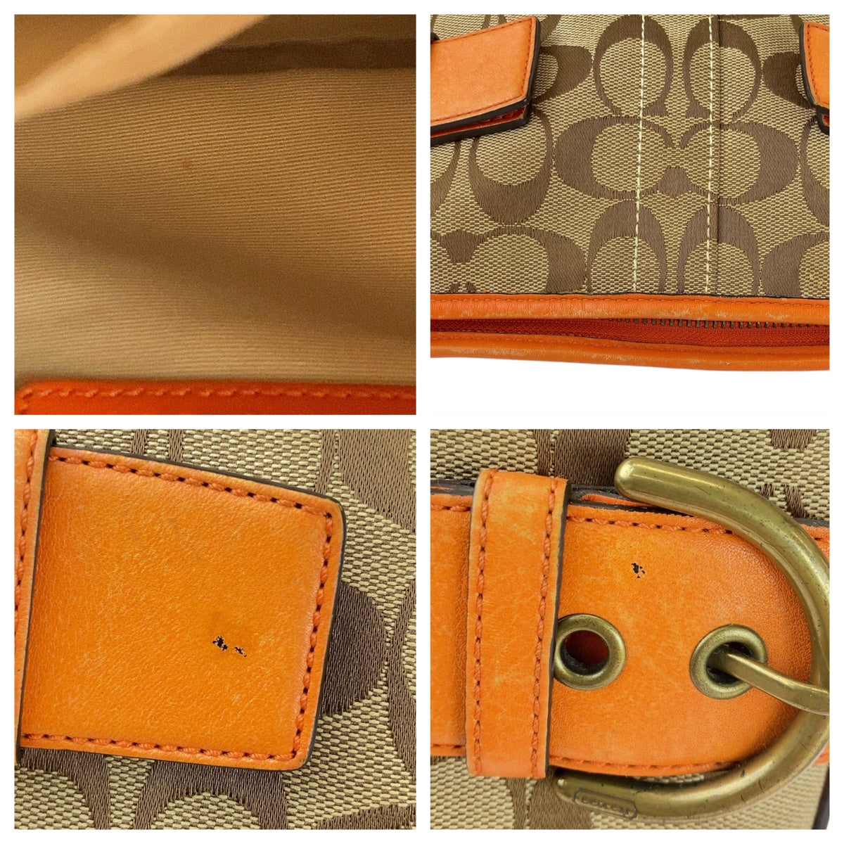 12165
 COACH Signature Orange Beige Gold Hardware Canvas/Leather Shoulder Bag Pochette Crossbody Bag for Women