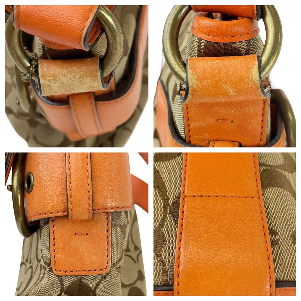 12165
 COACH Signature Orange Beige Gold Hardware Canvas/Leather Shoulder Bag Pochette Crossbody Bag for Women