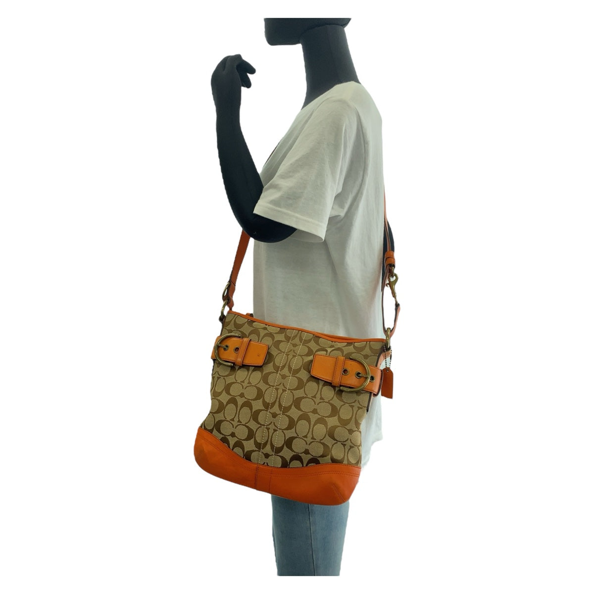 12165
 COACH Signature Orange Beige Gold Hardware Canvas/Leather Shoulder Bag Pochette Crossbody Bag for Women